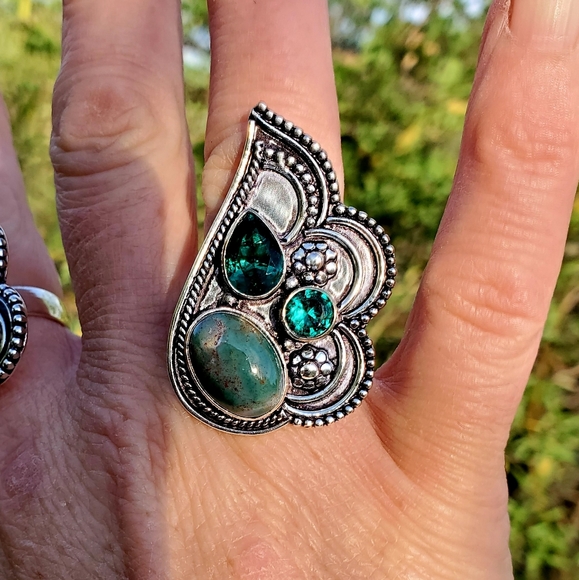 New Bloodstone & Peridot 925 Silver Ring. - Picture 7 of 13